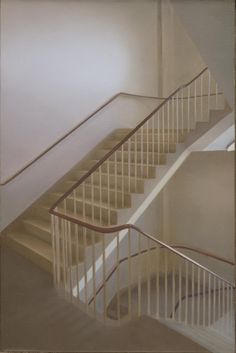 a painting of a stair case in an empty room