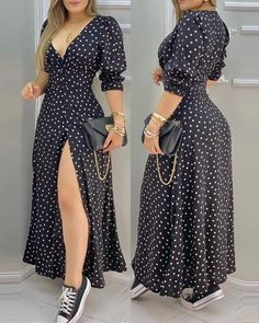 Puff Sleeve Maxi Dress, Dot Print Dress, Women's Wear, Long Summer Dresses, Maxi Dresses Casual, Vestido Casual, Trend Fashion, Maxi Dress With Sleeves, Printed Dress