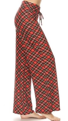 Red Plaid Print high waist wide leg fashion pajamas with a drawstring waist 92% Polyester 8% Spandex S/M/L/XL Christmas Morning Outfit, Fashion Pajamas, Pajama Lounge, Holiday Plaid, Jewelry Boutique, Pj Pants, Print Pajamas, Plaid Christmas, Plaid Print