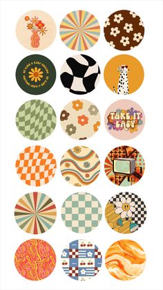 an assortment of colorful circles with different designs on them