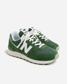 Green New Balance, J Crew Style, Green Sneakers, New Balance 574, Knit Sneakers, Sneakers For Women, New Balance Sneakers, New Balance Women, Retro Sneakers