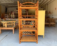 a room filled with lots of wicker furniture