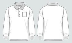 Long sleeve Polo shirt with pocket technical fashion flat sketch vector illustration template front and back views. Fashion Flat Sketch, Illustration Template, Selling Photos Online, Shirt With Pocket, Shirt Illustration, Cafe Logo, Polo Long Sleeve