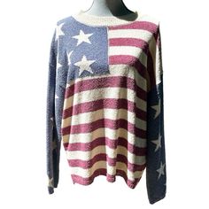 Brand New Oddy Vintage American Knit Sweater Show Off Your Patriotic Spirit With This Cozy And Stylish Stars And Stripes Sweater. Made From A Soft, Comfortable Knit Fabric, This Sweater Features A Bold American Flag Design With Stars On One Side And Stripes On The Other. The Relaxed Fit And Long Sleeves Make It Perfect For Layering On Cooler Days Or Wearing On Its Own For A Standout Look. Ideal For Festive Occasions, Casual Outings, Or Just Showcasing Your Love For The Usa, This Sweater Is A Must-Have Addition To Your Wardrobe! Fit: Relaxed And Stretchy! Colors: Red, Cream, And Blue Fabric: 50% Polyester, 50% Acrylic American Flag Sweater Outfit, Slouchy Knit Sweater, Tie Dye Sweater, Lace Cardigan, Sweater Trends, Knitted Pullover Sweaters, Short Sleeved Sweaters, White Sweaters, Red Sweaters