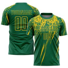 a green and yellow soccer jersey with the number 00 on it