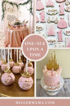 princess themed birthday party with pink and gold decorations