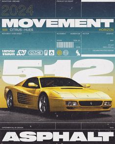 the front cover of a magazine with an image of a yellow sports car on it