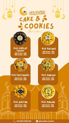 a poster with different types of food on the front and back of it, including cookies