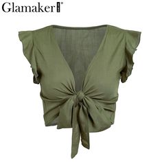 JUKPOP Ruffle bow v neck plus size women camisole tank top Pink bandage summer crop top Female green fitness casual top tee JKP1670 Solid Color V-neck Tank Top For Summer, V-neck Solid Color Tank Top For Summer, Solid Color V-neck Summer Tops, Summer Cropped Solid Color Tank Top, Spring Green Solid Crop Top, Green V-neck Crop Top For Spring, Green Solid Color Beach Top, Green Solid Color Crop Top, Green Solid Color Crop Top For Spring