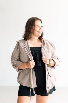 Who says jackets can't be fun? Our Keep Cruising Jacket is the perfect addition to your closet. A lightweight hooded jacket designed for active lifestyles. Crafted with a zipper and button closure to ensure a secure fit. Breathable and weather-resistant fabric keeps you comfortable and protected from the elements. Model is wearing a size 1X. Dreamy Dress, Who Said, Active Lifestyle, Blazer Coat, Coat Dress, Mocha, Hooded Jacket, Weather Resistant, Jumpsuit Romper