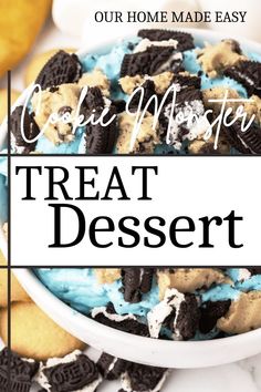 an ice cream dessert in a bowl with the words our home made easy treat dessert