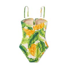 Get a chic beach look without baring it all with this Pique Bandeau High-Coverage One Piece Swimsuit from Kona Sol™. Featuring an allover tropical palm print and textured fabric for a look that will give you vacation vibes wherever you are, this cute one-piece swimsuit boasts adjustable and removable straps so you can also wear it strapless. Molded cups provide shaping and comfortable coverage, while an adorable keyhole cutout detail on the front creates a lovely neckline shape. Side ruching and Fitted Palm Tree Print Swimwear For Beach Party, Tropical Swimwear For Pool With Lined Body, Tropical Swimwear For Vacation, Tropical Print Tankini For Poolside, Hawaiian Tropical Print Tankini For Sunbathing, Lined Tropical Swimwear For Summer, Tropical Lined Swimwear For Summer, Tropical Style Tankini With Lined Body For Pool, Hawaiian Tankini With Tropical Print For Sunbathing