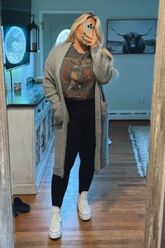 Time To Chill Pocketed Knit … curated on LTK Leggings And Cardigan Outfit Plus Size, Cozy Plus Size Fall Outfits, Thanking Outfits, Sweater Plus Size Outfit, Midsize Fashion Going Out, Chill Style Outfits, Plus Comfy Outfits, Comfy Thanksgiving Outfit Plus Size, Midsize Fashion Inspo Outfits