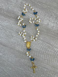 Bridal Rosary, Bridgerton Series, Butterfly Beads, Blue Butterflies, White Crystals, White Crystal, Blue Butterfly