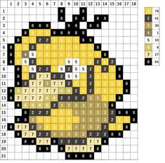 an image of a cross stitch pattern that looks like a yellow duck with numbers on it