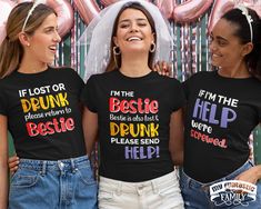 If lost or drunk return to friend - get these funny girls weekend bachelorette party shirts for your squad and pop the bottle! Funny Matching Party Shirts/If Lost Or Drunk Return To Bestie/Best Friends Shirts/Funny Drinking Tees/Funny Squad Shirts/Girls Night Out HOW TO ORDER: All shirts are added individually to the basket. * Choose shirt variant/text. * Choose shirt size & model. * Write the shirt color to the personalisation box. * Add shirt to basket. * Repeat these steps for the other shirt Best Friends Shirts, Friends Shirts, Matching Friend, Girl Trip, Funny Holiday Shirts, Funny Matching, Funny Girls, Girls Group, Girls Trip Shirts