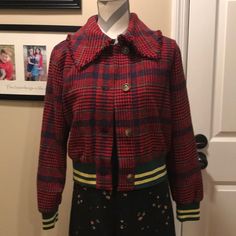 Adorable Joa Plaid Bomber Jacket From Neiman Marcus. Fully Lined Button Closure. New With Tags! Retro Winter Outerwear With Button Cuffs, Retro Fall Outerwear With Button Closure, Retro Collared Outerwear For Fall, Retro Winter Blazer With Button Closure, Preppy Button-up Fall Outerwear, Preppy Fitted Winter Outerwear, Fall Preppy Button-up Outerwear, Fitted Preppy Winter Outerwear, Fitted Preppy Outerwear For Winter