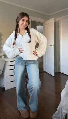 Fall Modern Outfits, Halle Sandberg Fall Outfits, Non Basic Winter Outfits, It Girl School Outfit, Outfit Inspo For Church, Jeans Outfits For School, Jean Fall Outfits, Cute Dressy Outfits, Fall Fits For School