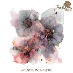 abstract flowers clipart in watercolor and ink