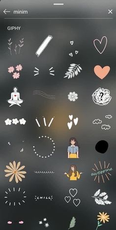 an iphone screen with various stickers on it, including flowers and other things in the background