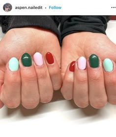 Christmas Solid Color Nails, Holiday Nails Multicolor, Christmas Nails Multi Color, Multi Colored Christmas Nails, Fun Colored Nails, Solid Christmas Nails, Christmas Nails Solid Color, Multi Colored Nails Winter, Solid Color Christmas Nails