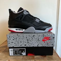 Elevate Your Sneaker Game With These Limited Edition Nike Air Jordan 4 Iv Retro Bred Reimagined Sneakers. Featuring A High-Top, Lace-Up Style And Synthetic Upper Material, These Sneakers Are Perfect For Any Occasion. The Colorblock Design In Black And Cement Will Make You Stand Out From The Crowd, While The Cushioned Sole Ensures Comfort All Day Long. These Jordans Are A Must-Have For Any Sneakerhead. Don't Miss Out On The Chance To Own A Piece Of Sneaker History. 100% Authentic. In-Hand Ready T Urban Air Jordan 4 With Boost Midsole For Streetwear, Modern Air Jordan 4 For Streetwear, Air Jordan 4 With Air Max Cushioning For Streetwear, Modern Air Jordan 4 High-top For Sports, Modern Air Jordan 4 With Boost Midsole, Leather Air Jordan 4 Sporty For Streetwear, Modern High-top Air Jordan 4 For Sports, Sporty Air Jordan 4 Leather For Streetwear, Sporty Leather Air Jordan 4 For Streetwear