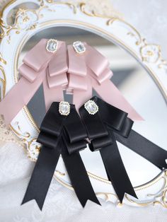 Please note that the price includes one pair of hairclips. Elegant Evening Hair Accessories With Ribbon, Chic Ribbon Hair Accessories For Party, Elegant Black Ribbon Hair Accessories, Elegant Black Ribbon Hair Accessories For Party, Chic Party Hair Accessories With Ribbon, Elegant Formal Hair Accessories With Ribbon, Elegant Bow Hair Accessories As Gift, Elegant Hair Accessories With Satin Bow As Gift, Elegant Satin Bow Hair Accessories Gift