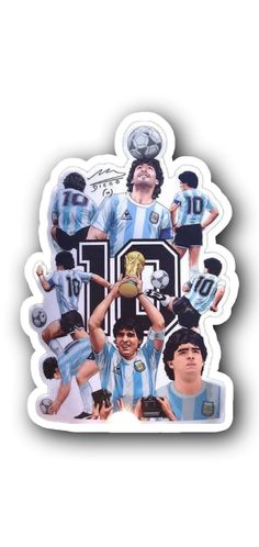 a sticker with the number 10 on it's face and soccer players around it