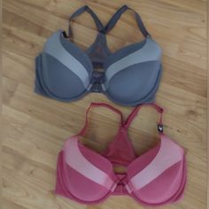 New With Tags Body By Victoria Racerback Lightly Lined Underwire Front Closure Stretch Pink Bra With Straps, Stretch Pink Bra, Pink Stretch Bra, Comfortable T-back Bra In Pink, Pink T-back Bra, Pink Fitted Racerback Bra, Fitted Pink Racerback Bra, Racerback Bra, Pink Gray