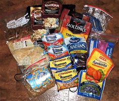 an assortment of food is laid out on the table