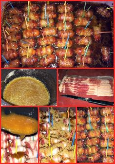 several pictures of food being cooked in the oven and on sticks with toothpicks sticking out of them