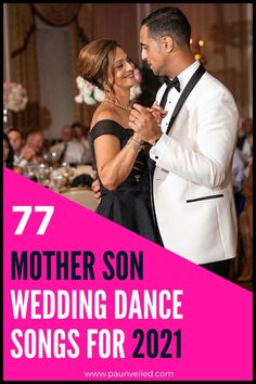 a man and woman dancing together in a ballroom with the words 75 mother son wedding dance songs for 2021