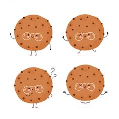 four cookies with different expressions and glasses