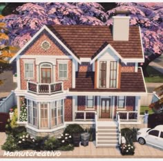 this is an artist's rendering of a house in the middle of flowers and trees