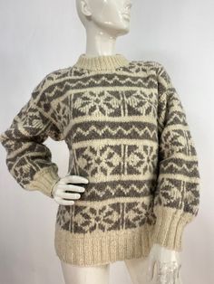 "Vintage wool sweater, thick pure wool sweater, fits like a women's small/medium Measurements:  Shoulder 17\"-18\"/sleeve 22\"/bust(pit-pit)21\"/bottom width 16\"-25\"/length 24\" Mannequin measurements:  5'8\", bust 34\", waist 25\", hip 33\" Please note that vintage clothing sizes can vary greatly.  The Measurements provided  are approximate and are taken lying flat.  I suggest taking a similar garment from your wardrobe and measure it while lying flat.  This way you can compare measurements.   Don't forget to enlarge the photos and take a closer look at this genuine vintage item!! I will ship your item off within 1-2 business days. I ship expedited for all Canadian and US orders. All other destinations world wide will be shipped surface and therefore may take 4-6 weeks or longer unless Pullover Sweater Women, Vintage Wool, Wool Sweaters, Women Pullover, Pullover Sweaters, Sweater Outfits, Vintage Outfits, Take That, Wool