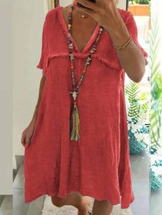 Red Casual Mini Short Sleeve Summer Dress Red Summer Dresses, Causal Dresses, Short Sleeve Summer Dresses, Floral Dress Casual, Fashion Dresses Online, Cotton Blends Dress, Long Sleeve Short Dress, Dress Yellow, Maxi Dress Green