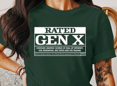 This Gen X themed graphic Tee is a nostalgic trip down memory lane, featuring references to dial-up internet, VHS rewinding, mix tapes, and Y2K trauma. Perfect for those who grew up in the 90s and early 2000s, this Tee is ideal for casual wear and makes a great gift for fellow Gen Xers. Suitable for birthdays, 90s-themed parties, and any occasion where a touch of nostalgia is appreciated. Product features - Side seams for durability and shape retention - Ribbed knit collar for elasticity and sha Cheap Funny Text T-shirt For College, Someone Gripping Shirt, I Love The 90s Shirt, 70s Birthday, Movie Rating, Prints Ideas, 90s Stuff, Vintage Nostalgia, 80s Shirts