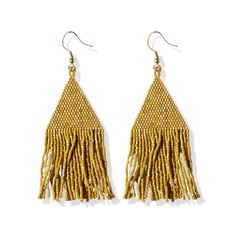 Lexie Solid Beaded Fringe Earrings in gold on white background Fringe Earring, Petite Earrings, Beaded Fringe Earrings, Alloy Earrings, Sun Exposure, Beaded Fringe, Earring Sale, Modern Bohemian, Fringe Earrings