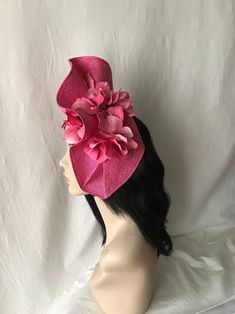 Are you ready for Summer Wedding? This hot pink flower fascinator hat is absolutely perfect. Styled to be worn as Kentucky Derby hat, Derby fascinator,Belmont Stakes, British tea Party or brunch hat, Mother of the Bride hat, Garden Wedding hat, ladies church hat, Preakness, Melbourne Cup or any special occasion. Styled to turn heads and yes! It's design to wear both ways. You got it ... no right or wrong way! Place on a headband or clips your choice. Please note that due to it being handmade by Pink Party Fascinator For Kentucky Derby, Pink Feminine Fascinator For Kentucky Derby, Pink Hats For Kentucky Derby And Western-themed Events, Pink Sun Hat For Wedding, Kentucky Derby, Whimsical Pink Fascinator Hat, British Tea Party, Oaks Day, Mother Of The Bride Hats, Hat Tea Party