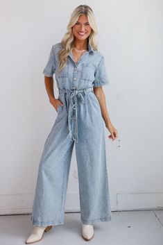 Fresh Perfection Denim Jumpsuit Utilitarian Design, Dress Jumpsuit, Casual Kimono, 4th Of July Outfits, Casual Rompers, Rust Dress, Cute Rompers, Puff Sleeve Dresses, Casual Jumpsuit