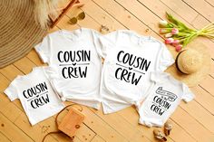 Elevate your family gatherings with our exclusive designs. These matching shirts are perfect for any family reunion, cruise, or casual get-together. The phrase "Cousin Crew" is highlighted, making it ideal for every proud member of the "Cousin Squad." Whether you are celebrating a "Family Gathering" or simply want to showcase your family unity, these shirts are the perfect fit. For the younger ones, our "Kids Shirt" options are designed to match perfectly with the adults, ensuring everyone feels included. Choose a "Big Cousin Shirt" for the leaders of the pack. If you're heading on a voyage, our "Family Cruise Tshirt" will be the talk of the ship. These shirts are more than just apparel; they're a "Coming Home Outfit" that symbolizes love and family ties. Bring everyone together for memora Casual Cotton T-shirt For Family Events, Cotton Crew Neck T-shirt For Family Events, Family Matching Custom Print Tops For Family Reunion, Family Matching Tops With Custom Print For Family Reunion, Family Matching Cotton Tops For Family Reunion, Cotton Tops For Family Matching At Family Reunion, Casual Pre-shrunk T-shirt For Family Events, Cotton Tops With Name Print For Family Reunion, Casual T-shirt With Custom Print For Family Events