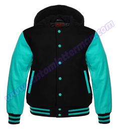 Hooded Varsity Jackets Black Varsity Hooded Jacket For Winter, Black Varsity Hooded Jacket With Long Sleeves, Green Hooded Varsity Jacket For College, Black Hooded Jacket For College In Fall, Urban Black Hooded Jacket For College, Green Hooded Varsity Jacket For Streetwear, Black Hooded Varsity Jacket For Outdoor, Fitted Hooded Varsity Jacket For College, Black Outerwear With Double-lined Hood For College