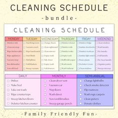 a cleaning schedule with the words cleaning schedule