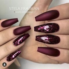 Burgundy Nail Designs, Classy Nail Designs, Purple Nail, Burgundy Nails, Disney Nails, Coffin Nails Long, Hot Nails, Nailed It, Coffin Nails Designs