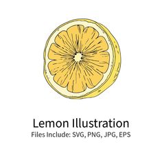 a lemon is shown with the words lemon illustration in black and white text below it