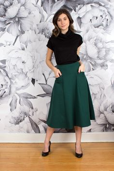 Midi Swing Skirt With Pockets Digital PDF Print at Home Sewing - Etsy Purple Pencil Skirt, Green Midi Skirt, Work Skirt, Full Midi Skirt, Add Sleeves, Skirt High Waist, White Sleeveless Blouse, High Maintenance, High Waisted Pencil Skirt