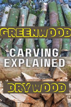 Wood carving tools on dry wood and green wood log - beginner's guide to carving green wood/dry wood for woodworking projects Wooden Walking Sticks, Wood Home, Wood Carving Art, Woodworking Videos, Wooden Wall Decor