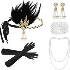 Season:All Seasons; What's in the box:Gloves,Headband,Necklace,Earrings; Types:Outfits; Style:1920s,The Great Gatsby; Occasion:Festival,Halloween; Material:Feather; Age Group:Adults'; Listing Date:09/12/2023 Roaring 20s Accessories, Great Gatsby Accessories, 20s Accessories, Gatsby Accessories, Flapper Accessories, 1920s Great Gatsby, Flapper Headpiece, Satin Gloves, Flapper Costume