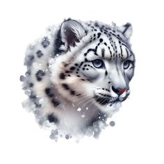 a white and black snow leopard is shown in this watercolor painting by artmagert