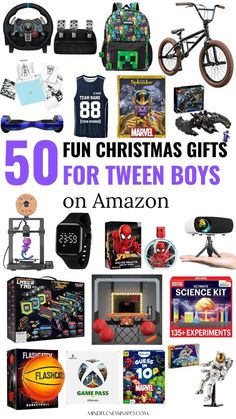 the top ten christmas gifts for two boys on amazon, with text overlaying it